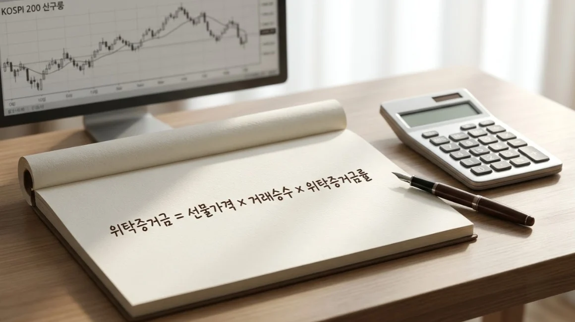 국내선물대여업체 이용 전 위탁증거금 계산 공식을 정리한 노트