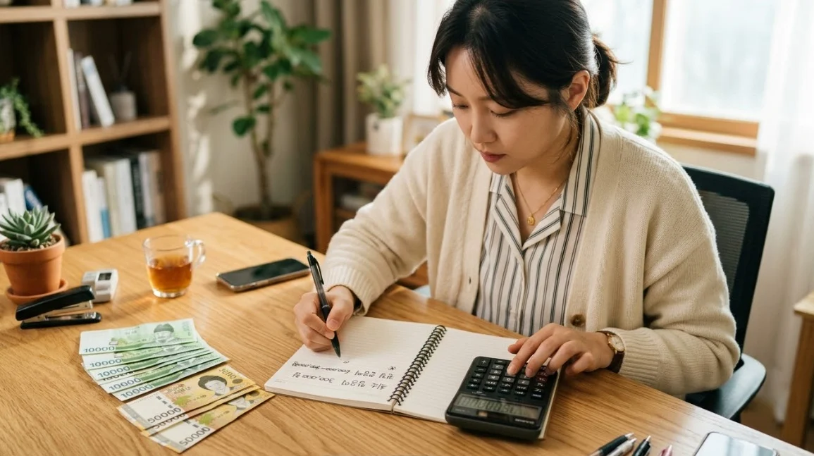 소액해외선물 최소 진입 금액과 운용 권장 금액을 메모하는 한국인 여성