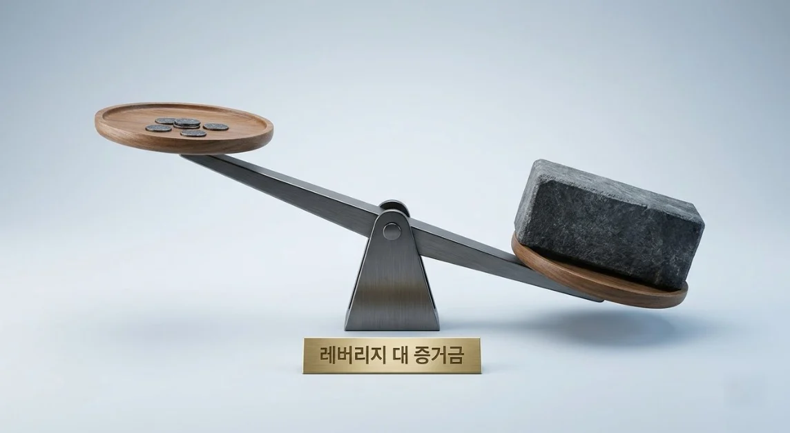 선물미니거래 증거금과 레버리지 배율의 균형을 보여주는 저울 이미지