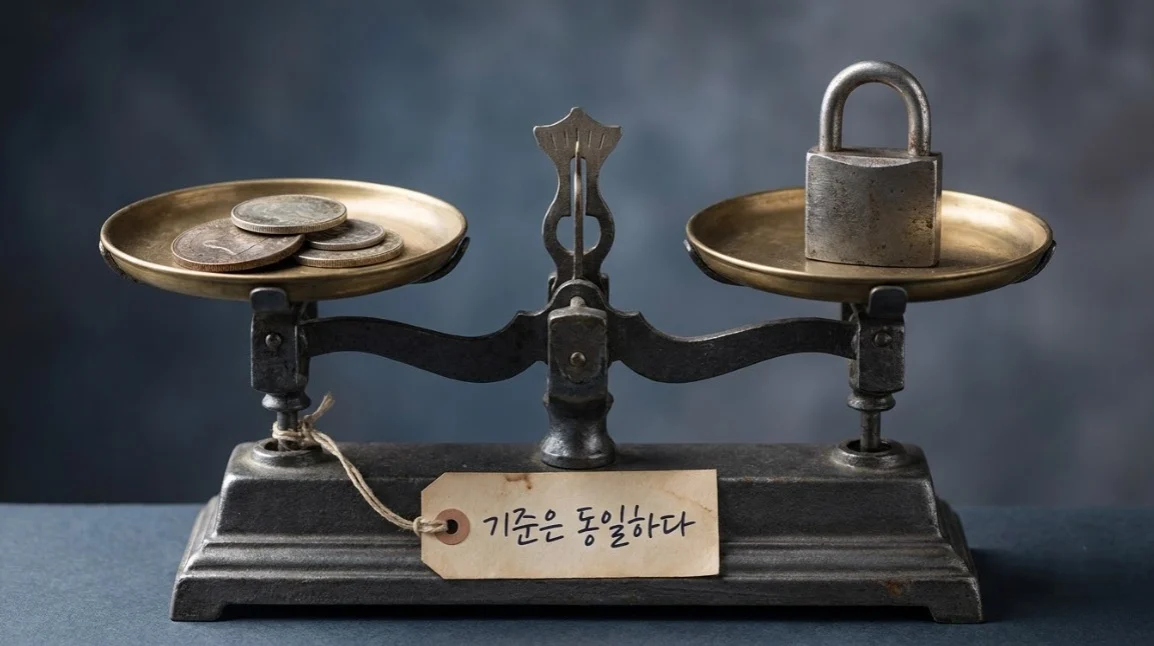 소액 해외선물대여계좌도 동일한 안전 기준으로 검증해야 함을 상징하는 저울 이미지