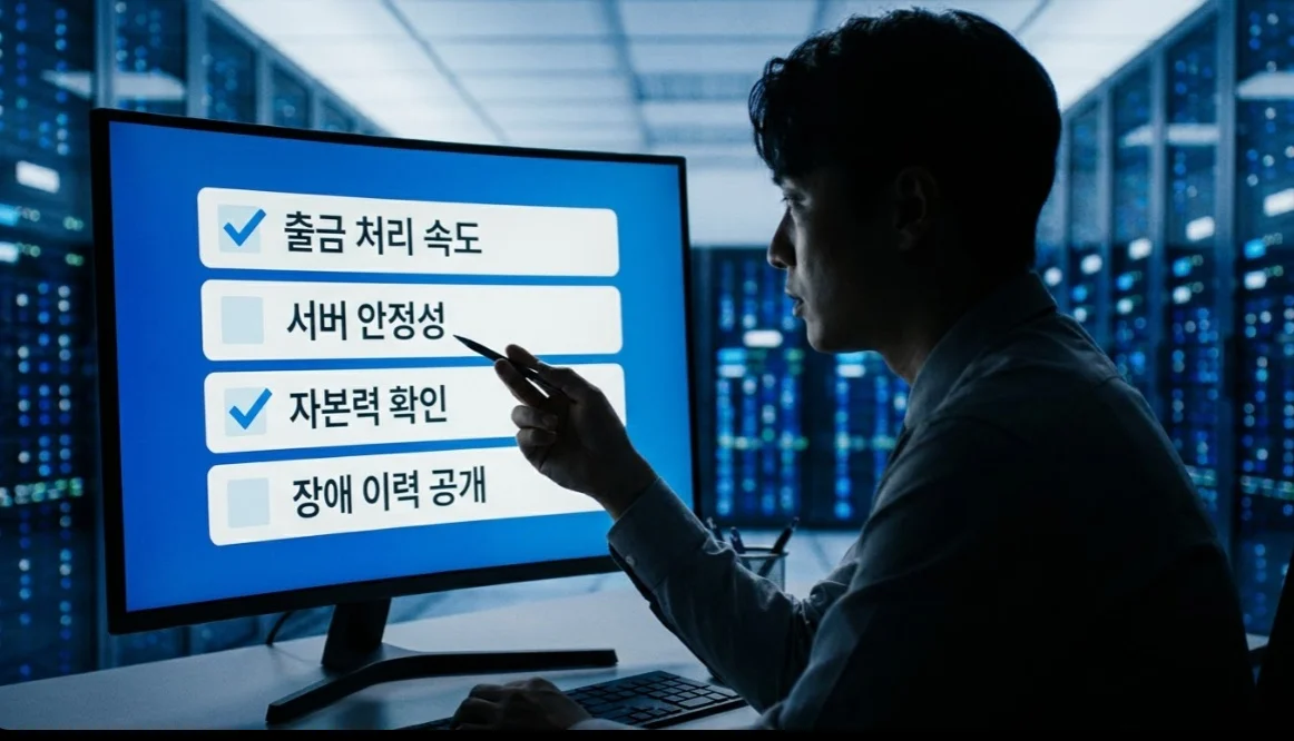 해외선물 대여계좌 플랫폼의 자본력과 서버 안정성을 점검하는 체크리스트 화면