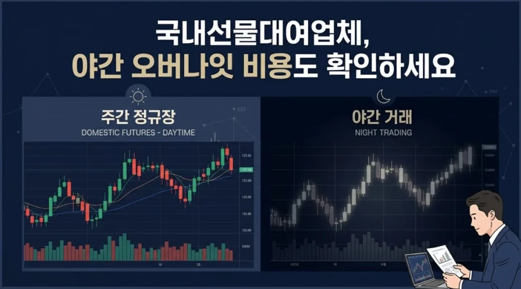국내선물대여업체 야간거래 시간과 오버나잇 비용 체크 안내 이미지
