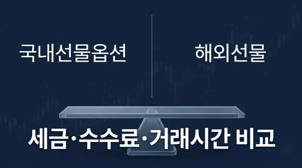 국내선물옵션과 해외선물의 세금·수수료·거래시간 비교 안내 이미지