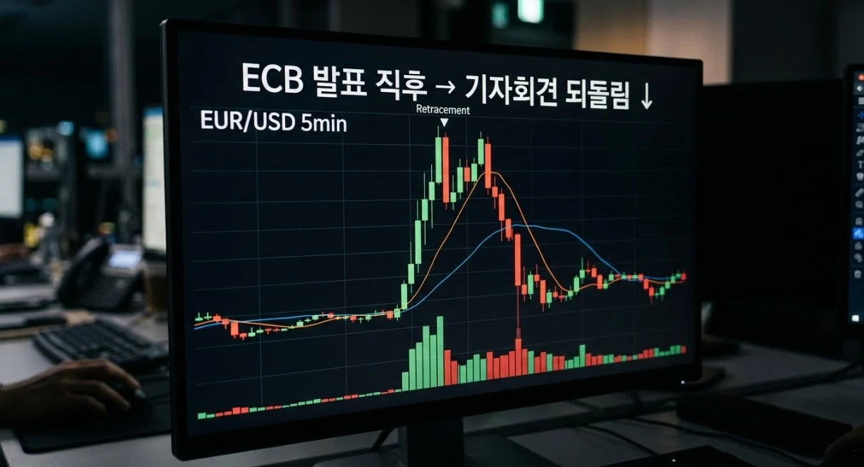 ECB금리발표 기자회견 중 나타나는 유로FX선물 더블무브 캔들 패턴