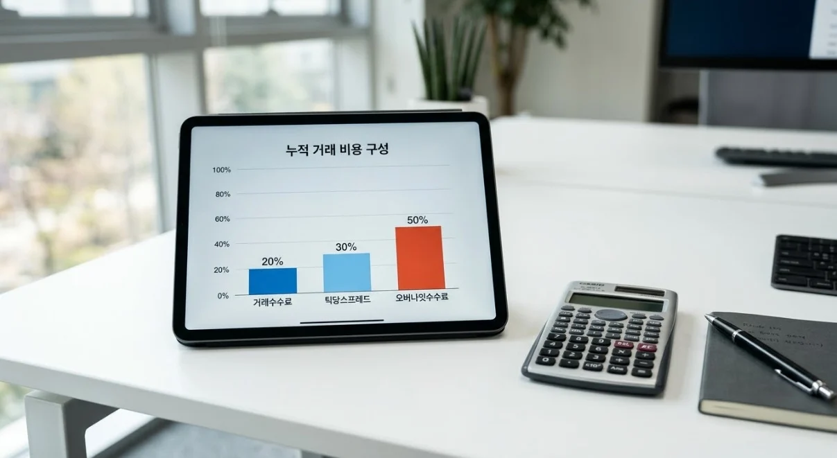 해외선물수수료구조 속 오버나잇수수료와 틱당스프레드 비중 비교