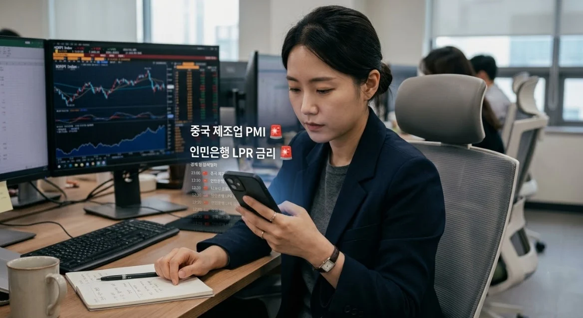 중국·홍콩 경제지표 발표를 확인하는 한국인 여성 트레이더