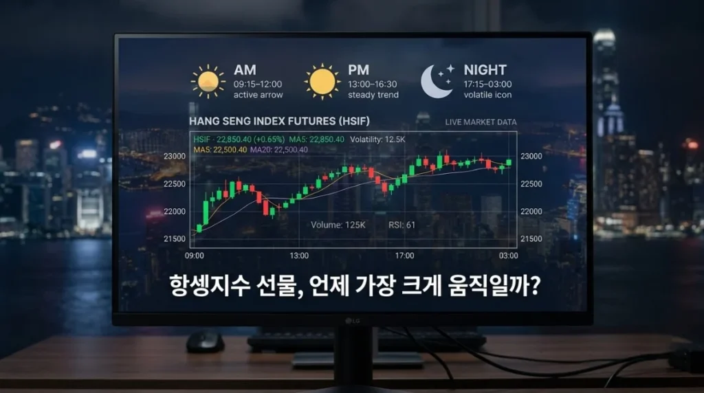 항셍선물 시간대별 변동성과 야간장 흐름을 나타낸 썸네일 이미지