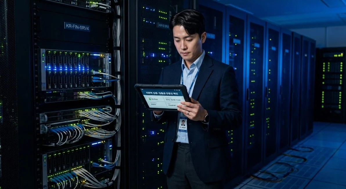 계좌 자본력과 서버 안정성을 점검하는 한국인 남성 관리자