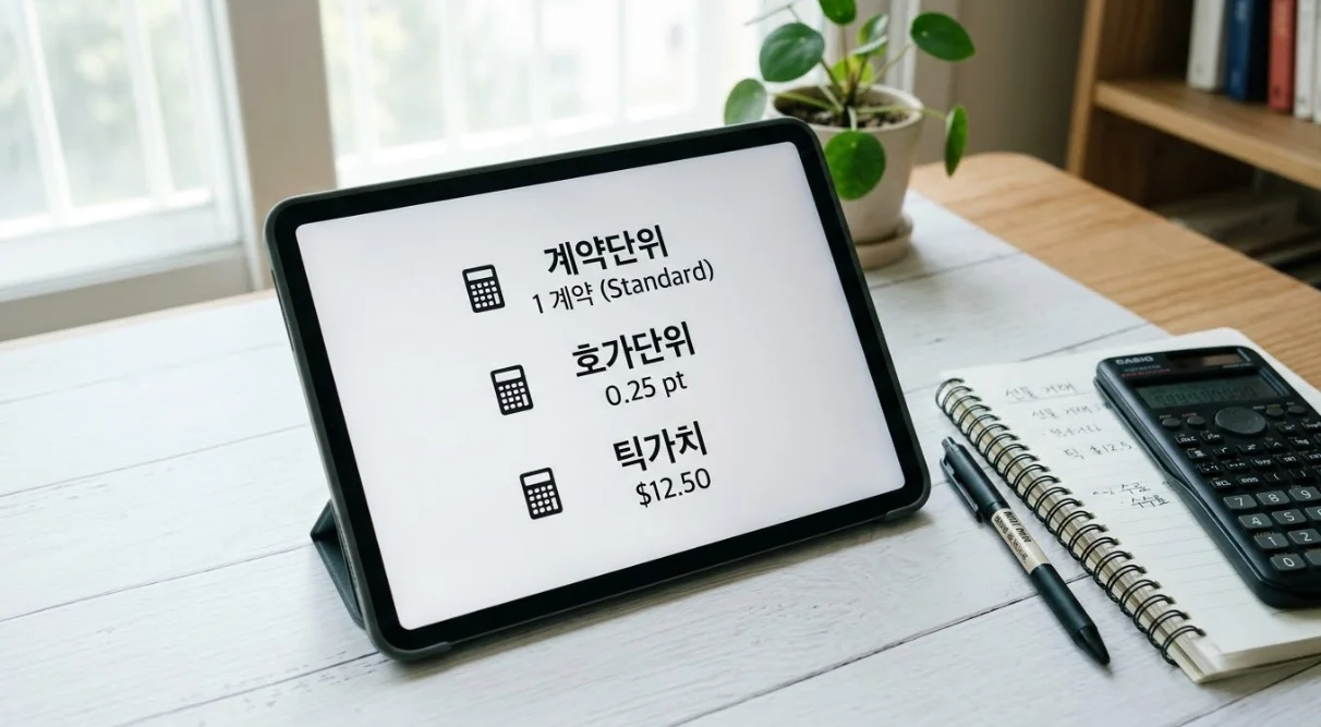 미니선물거래 계약단위와 틱가치 개념을 정리한 다이어그램 이미지