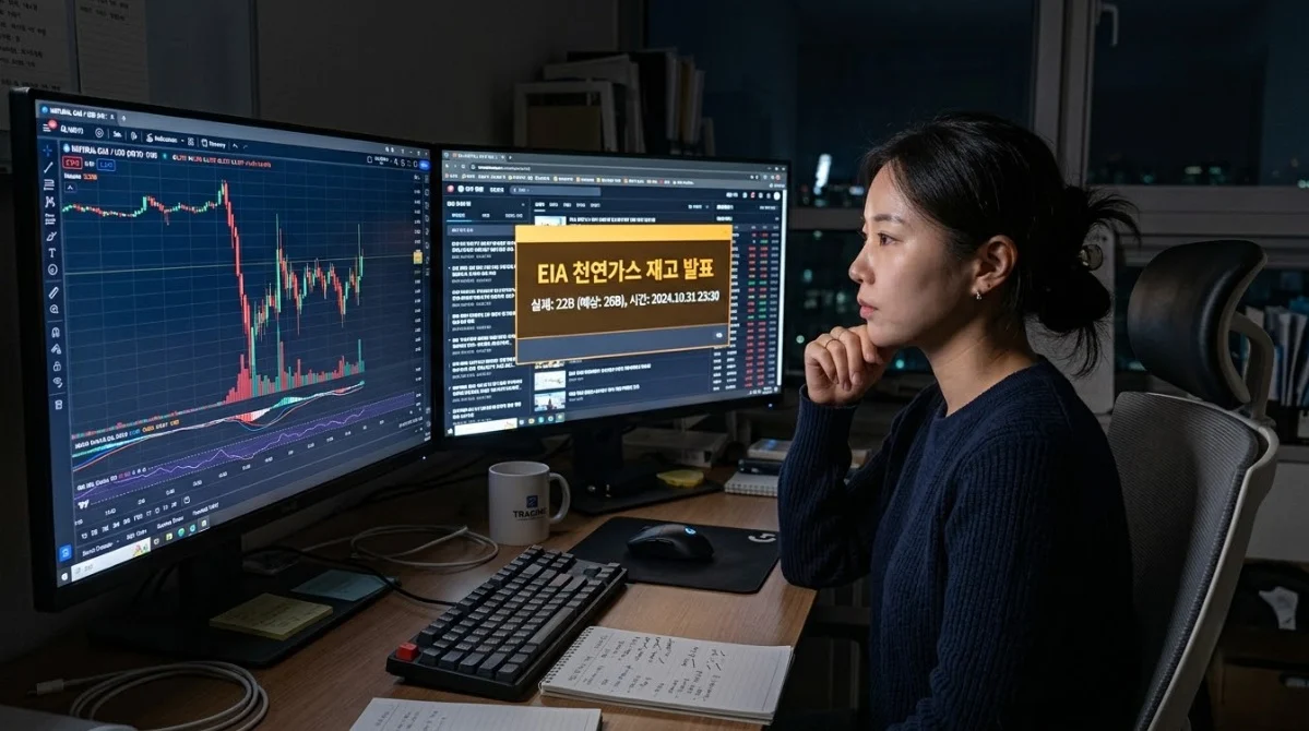 천연가스선물 EIA재고발표 순간의 변동성을 지켜보는 트레이더