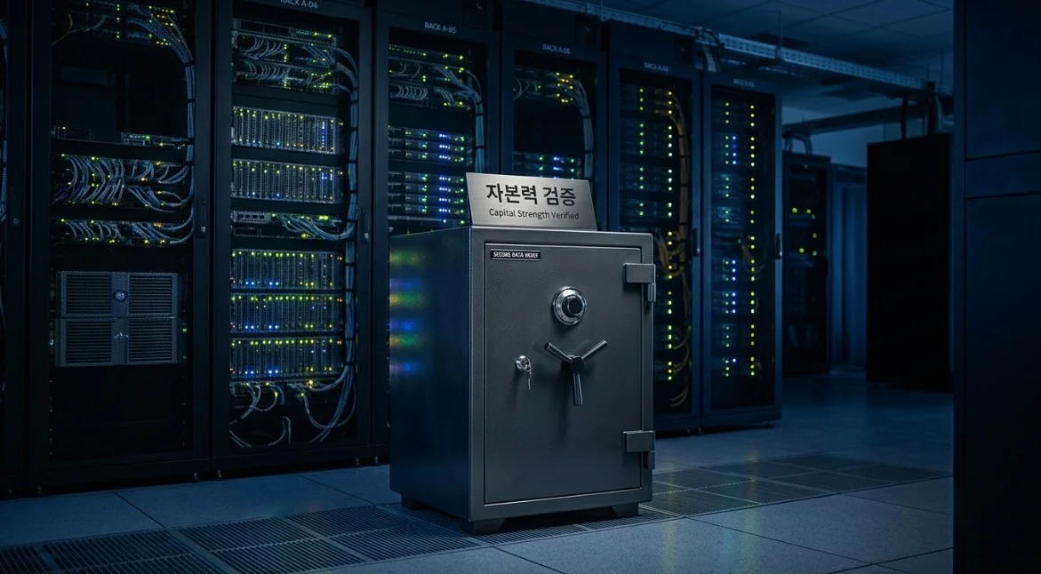 해외선물시작방법 관련 플랫폼 자본력 검증을 상징하는 금고와 서버룸 이미지