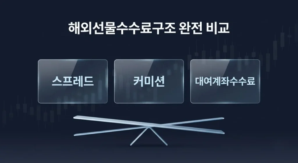 해외선물수수료구조 속 스프레드·커미션·대여계좌수수료 비교 그래픽