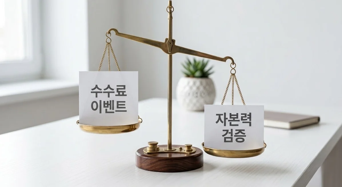 해외선물대여업체추천 시 수수료보다 자본력이 중요함을 보여주는 저울 이미지