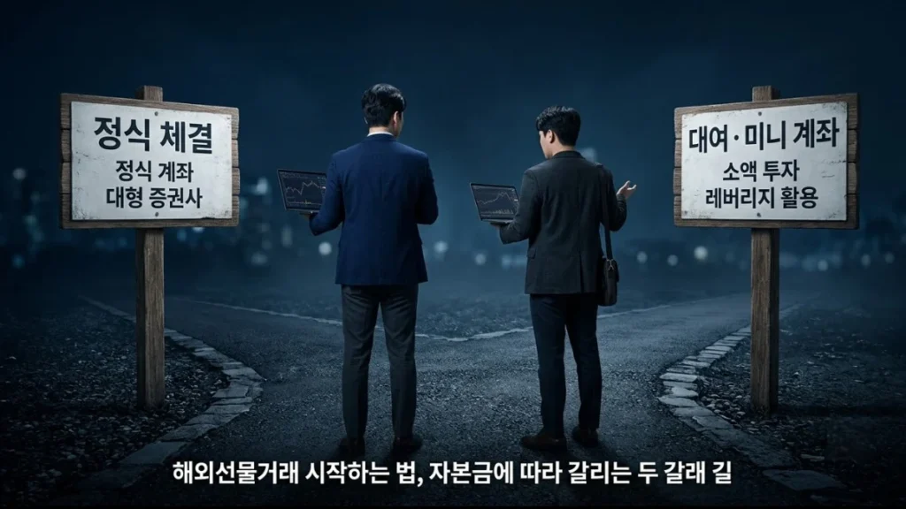 해외선물시작방법 자금 규모별 두 가지 진입 경로를 고민하는 한국인 남성 트레이더