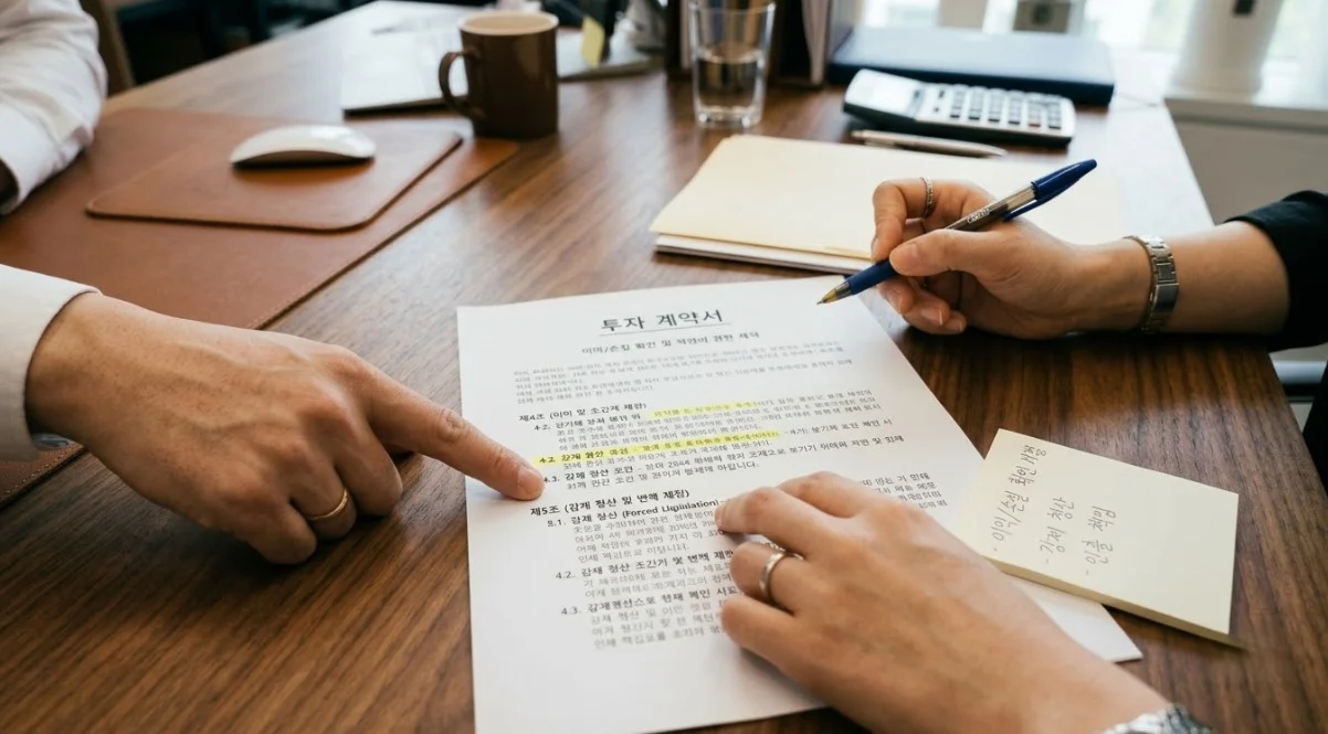 해외선물미니업체 계약서의 정산 조항 4가지를 점검하는 모습
