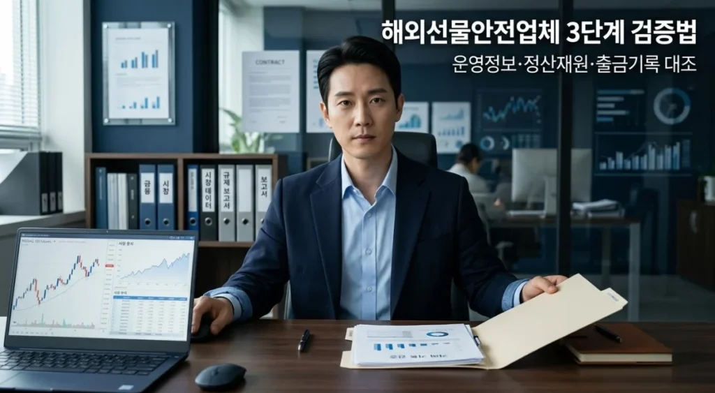 해외선물안전업체를 3단계로 검증하는 방법을 보여주는 대표 이미지