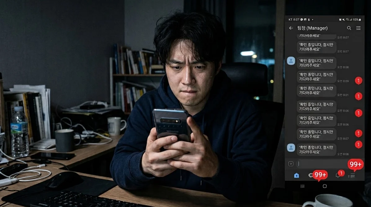 해외선물출금 문의에 응답이 늦어지는 채팅 화면