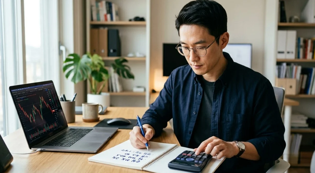 마이크로선물 포지션사이즈계산으로 계약 수를 정하는 모습