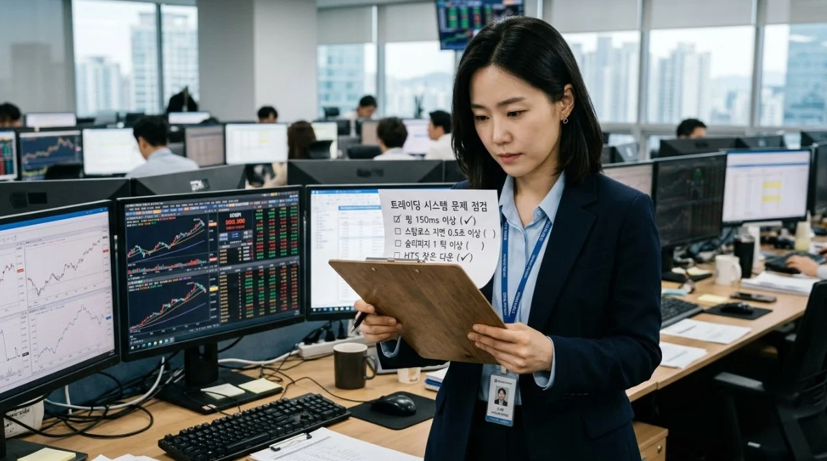 대여계좌안전성을 체크리스트로 자가 점검하는 한국인 여성 트레이더