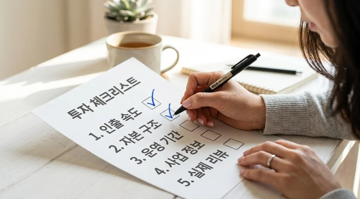 대여계좌추천 가입 전 자가진단 체크리스트를 작성하는 한국인 여성