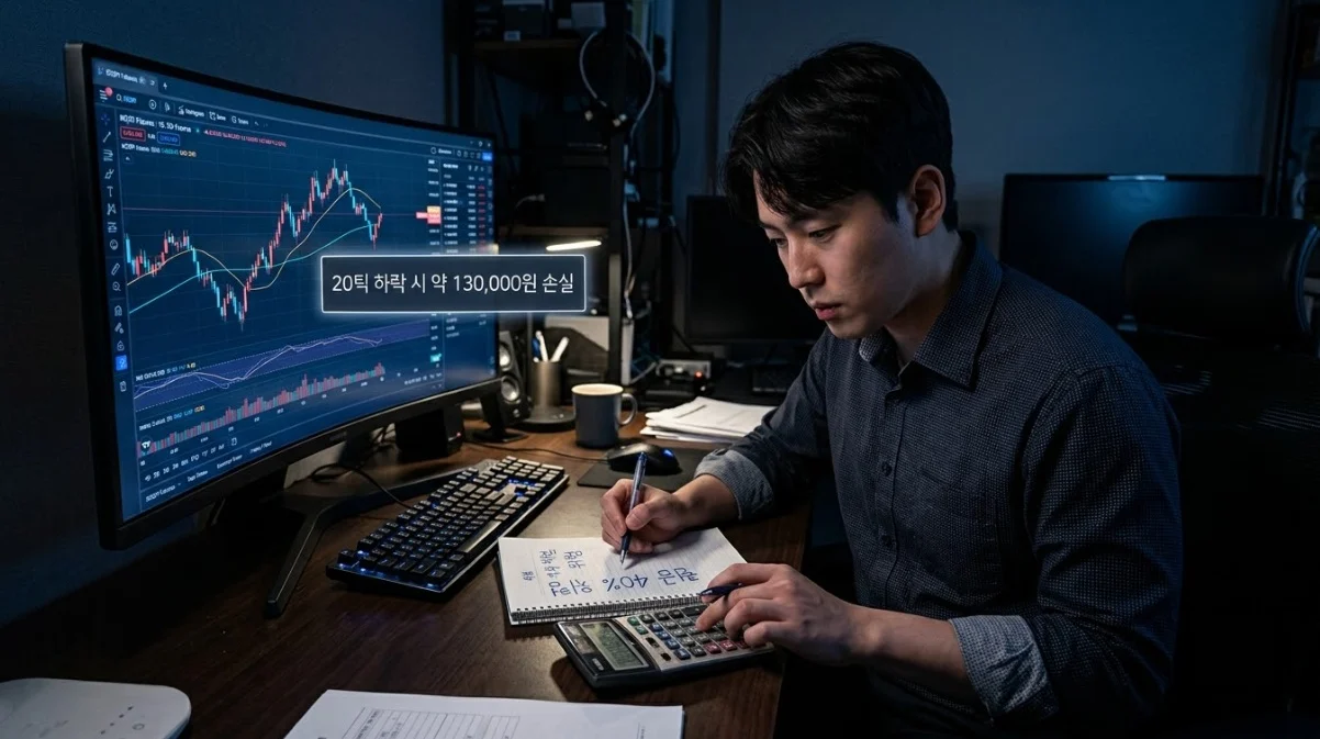 소액해외선물 나스닥 선물 틱 손실 계산을 확인하는 한국인 트레이더