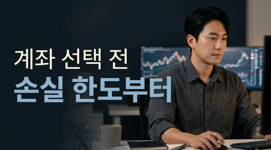 해외선물대여계좌추천 전 하루 손실 한도를 기준으로 거래 조건을 검토하는 한국인 남성 트레이더
