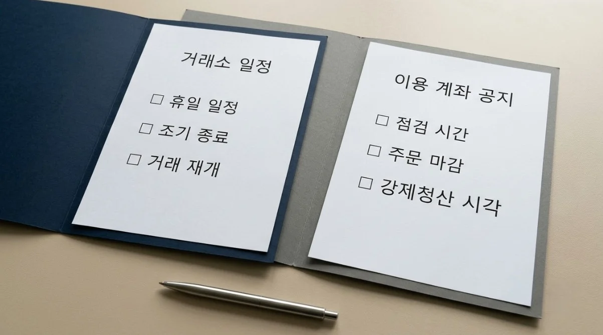 나스닥 선물 거래시간 확인을 위한 거래소 일정과 이용 계좌 공지 점검 서류