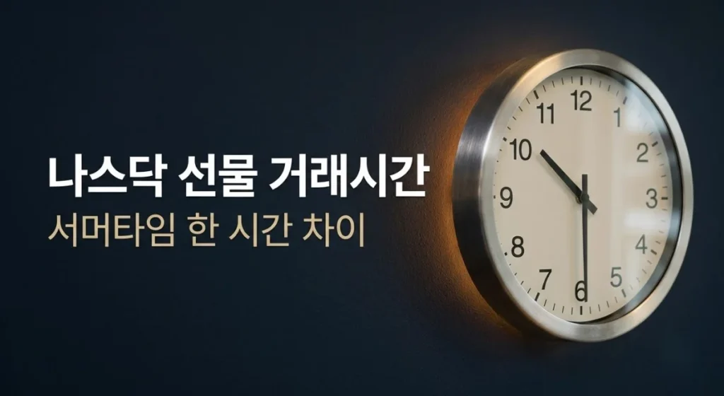 나스닥 선물 거래시간과 서머타임 한 시간 차이를 나타낸 시계