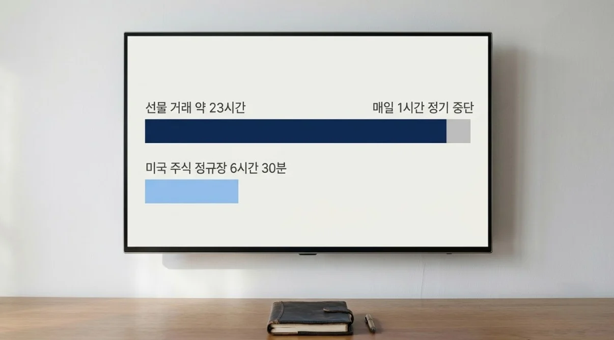 나스닥 선물 거래시간과 미국 주식 정규장 시간을 비교한 타임라인