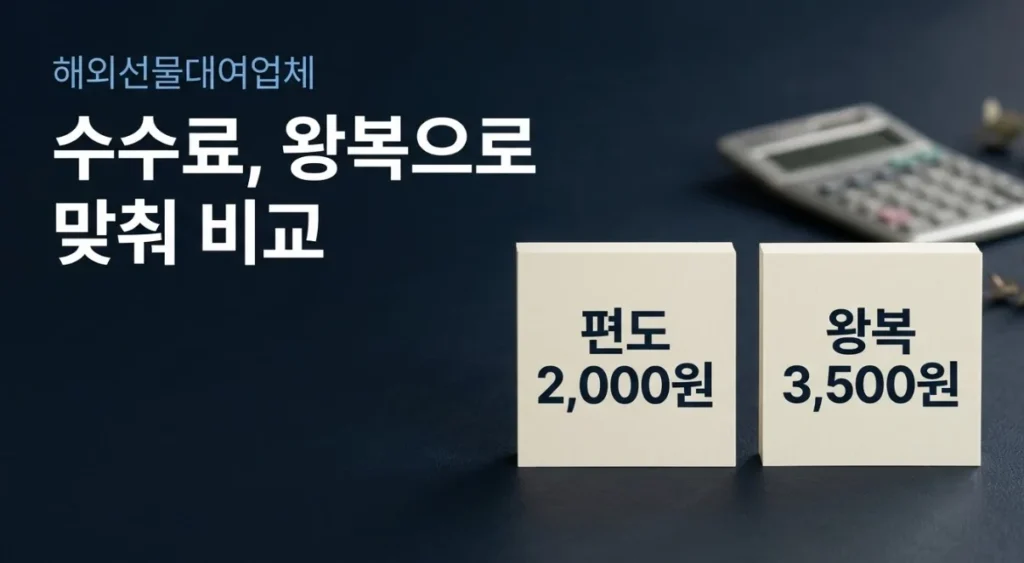 해외선물대여업체 편도 2,000원과 왕복 3,500원 수수료를 같은 기준으로 비교하는 카드