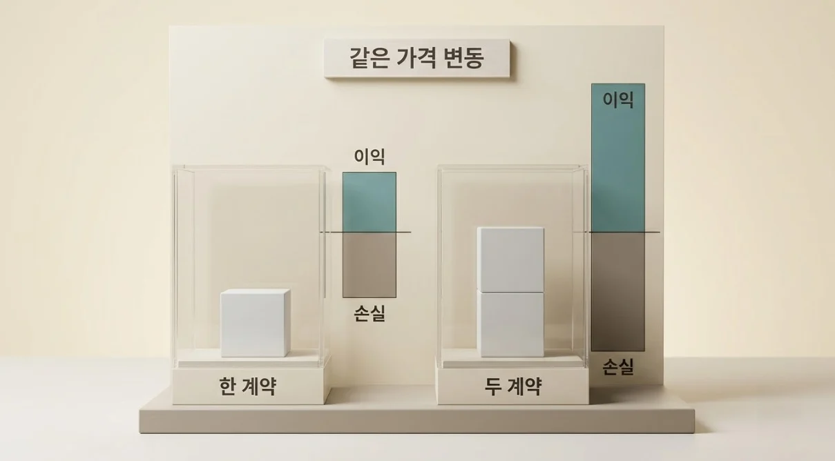 해외선물대여계좌에서 계약 수가 두 배가 되면 이익과 손실도 두 배로 커지는 비교 모형