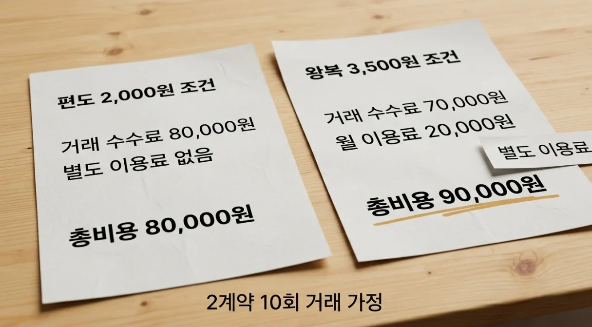 해외선물대여업체 왕복 수수료에 월 이용료를 더하면 총비용이 더 높아지는 가정 예시