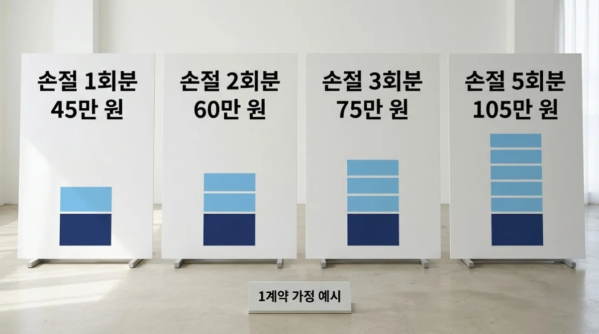 해외선물대여계좌 1계약 기준 손절 대비 횟수별 필요 자금을 비교한 보드