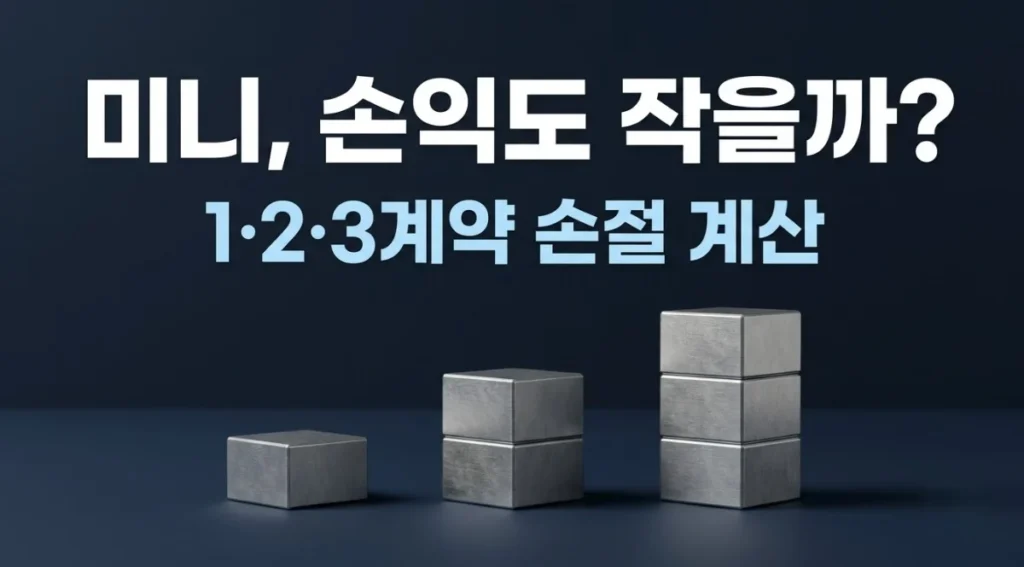 해외선물미니계좌업체의 1·2·3계약 손익 계산을 쌓아 올린 금속 블록으로 표현한 대표 이미지