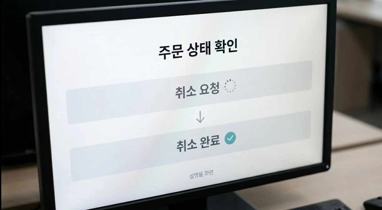 해외선물대여업체추천의 단타 조건 비교에 필요한 취소 요청과 취소 완료 표시 예시 화면