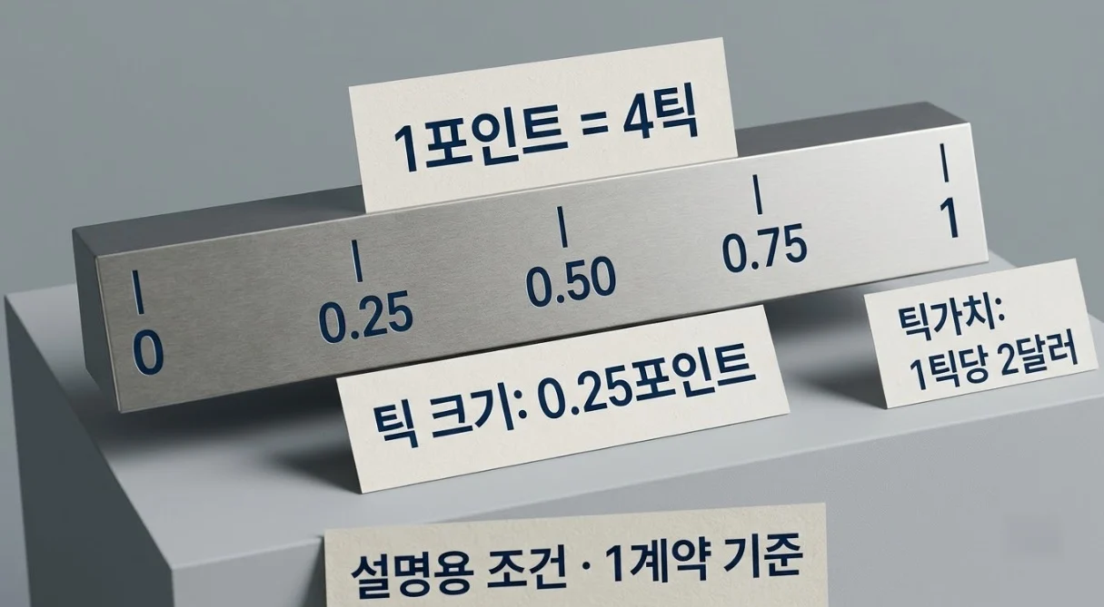 해외선물 틱가치 계산에서 포인트와 틱 크기, 틱가치를 구분하는 가격 눈금
