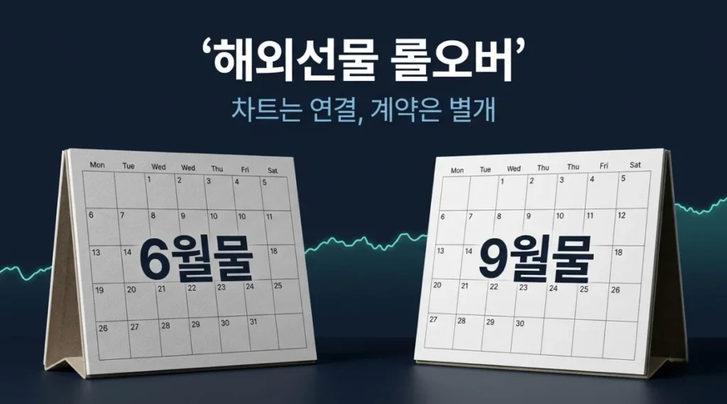 해외선물 롤오버에서 차트는 이어져도 6월물과 9월물 계약은 별개임을 보여주는 이미지
