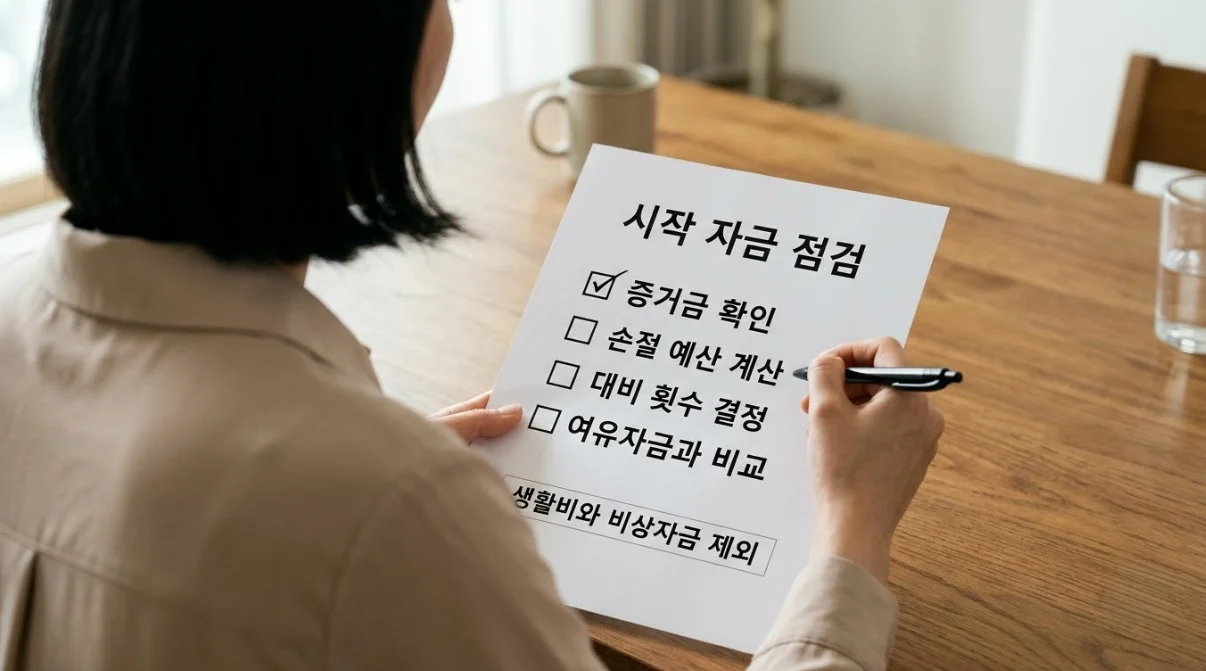 해외선물대여계좌 시작 자금을 계산해 생활비와 비상자금을 제외한 여유자금과 비교하는 한국인 여성